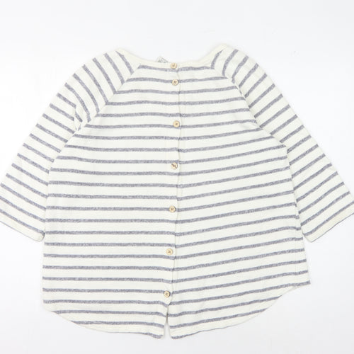 Weird Fish Women's Ivory and Blue Striped Cardigan - Size 12