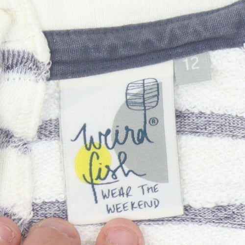 Weird Fish Women's Ivory and Blue Striped Cardigan - Size 12