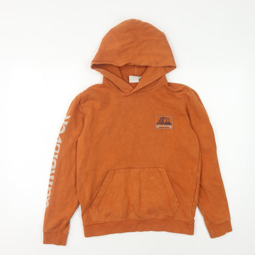Quiksilver Boys Orange Hoodie M Pullover Logo Casual Skatewear