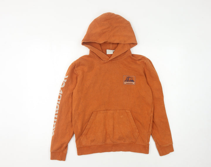 Quiksilver Boys Orange Hoodie M Pullover Logo Casual Skatewear