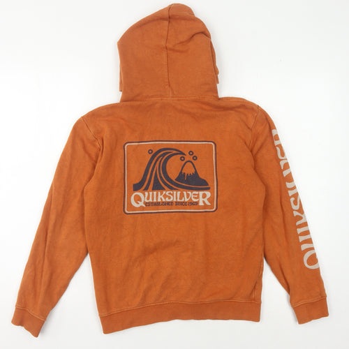 Quiksilver Boys Orange Hoodie M Pullover Logo Casual Skatewear