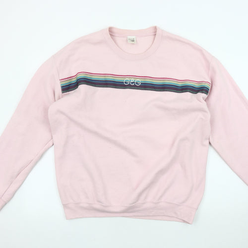 G&G Unisex Pink Striped Sweatshirt L Fleece Logo