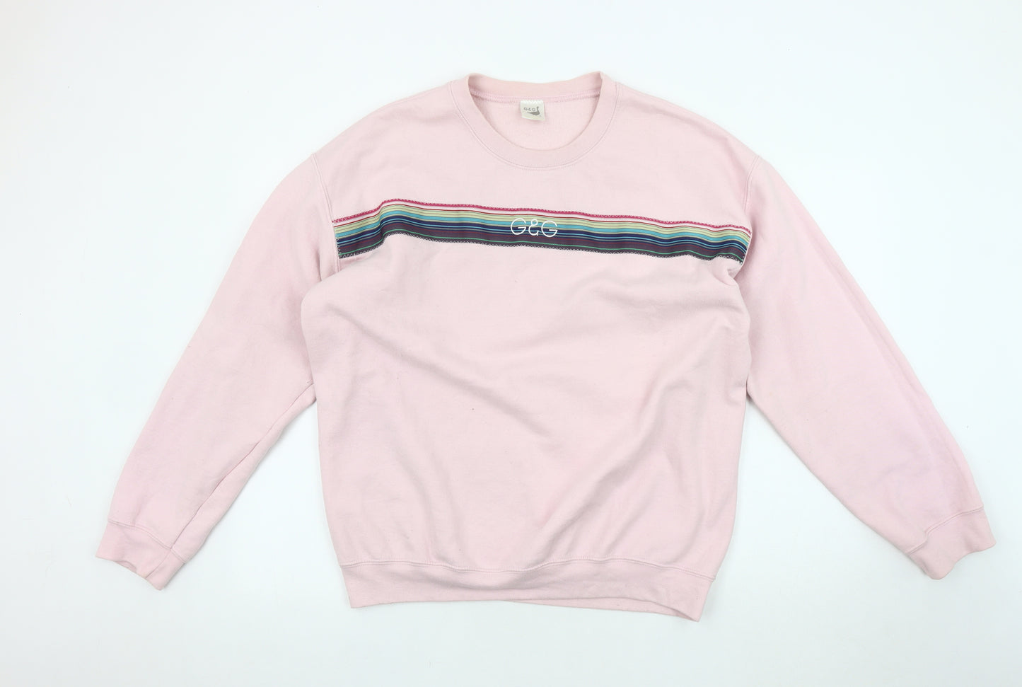 G&G Unisex Pink Striped Sweatshirt L Fleece Logo