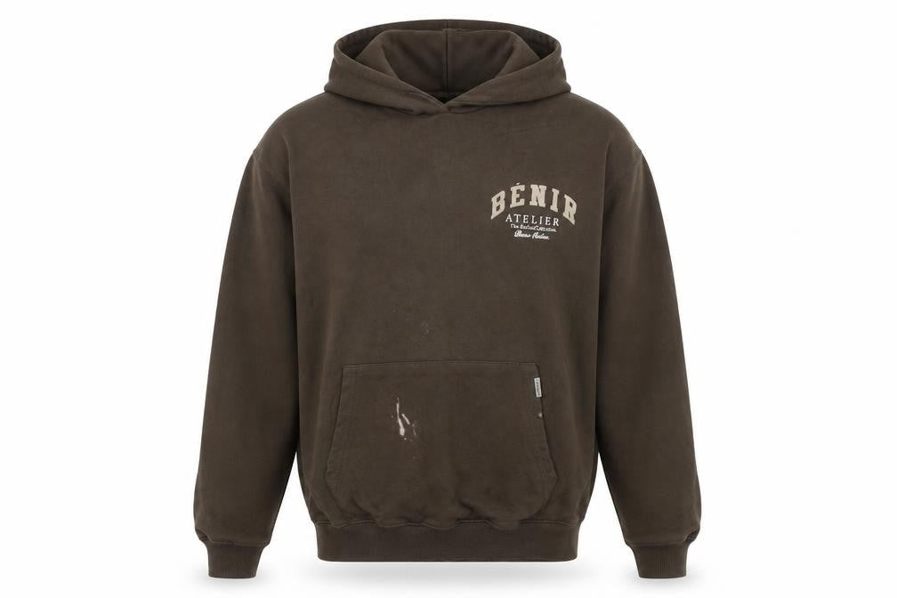 Front view of Bénir Men's Brown XS Pullover Hoodie