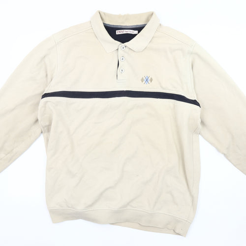EWM Men's Beige Cotton Long Sleeve Polo - Size L