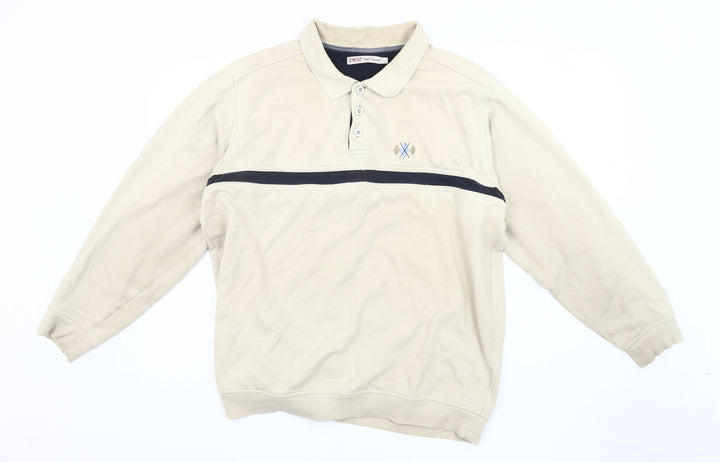 EWM Men's Beige Cotton Long Sleeve Polo - Size L