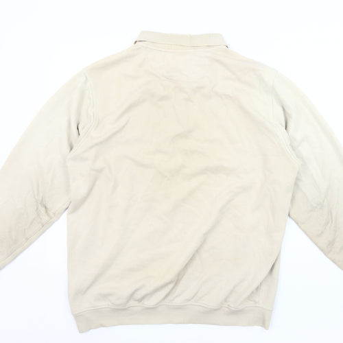 EWM Men's Beige Cotton Long Sleeve Polo - Size L