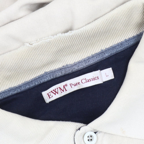 EWM Men's Beige Cotton Long Sleeve Polo - Size L