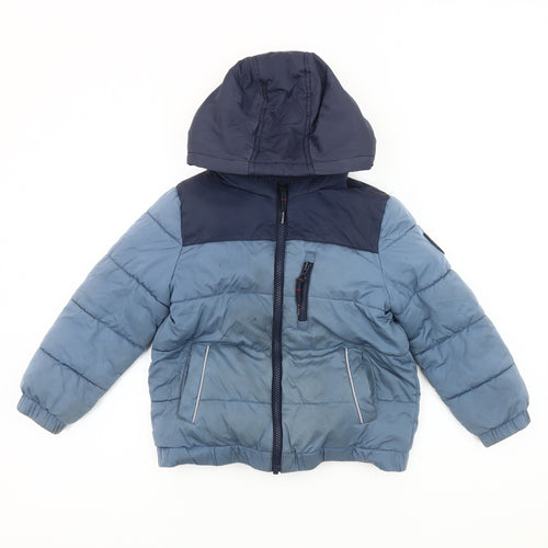 Fat Face Boys Blue Puffer Jacket 4-5 Years Hooded Winter Coat