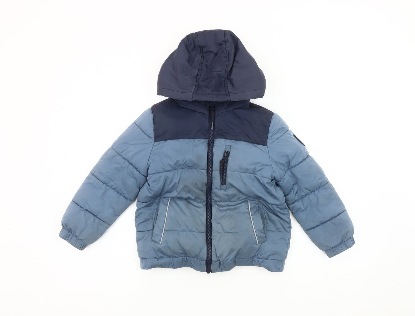 Fat Face Boys Blue Puffer Jacket 4-5 Years Hooded Winter Coat