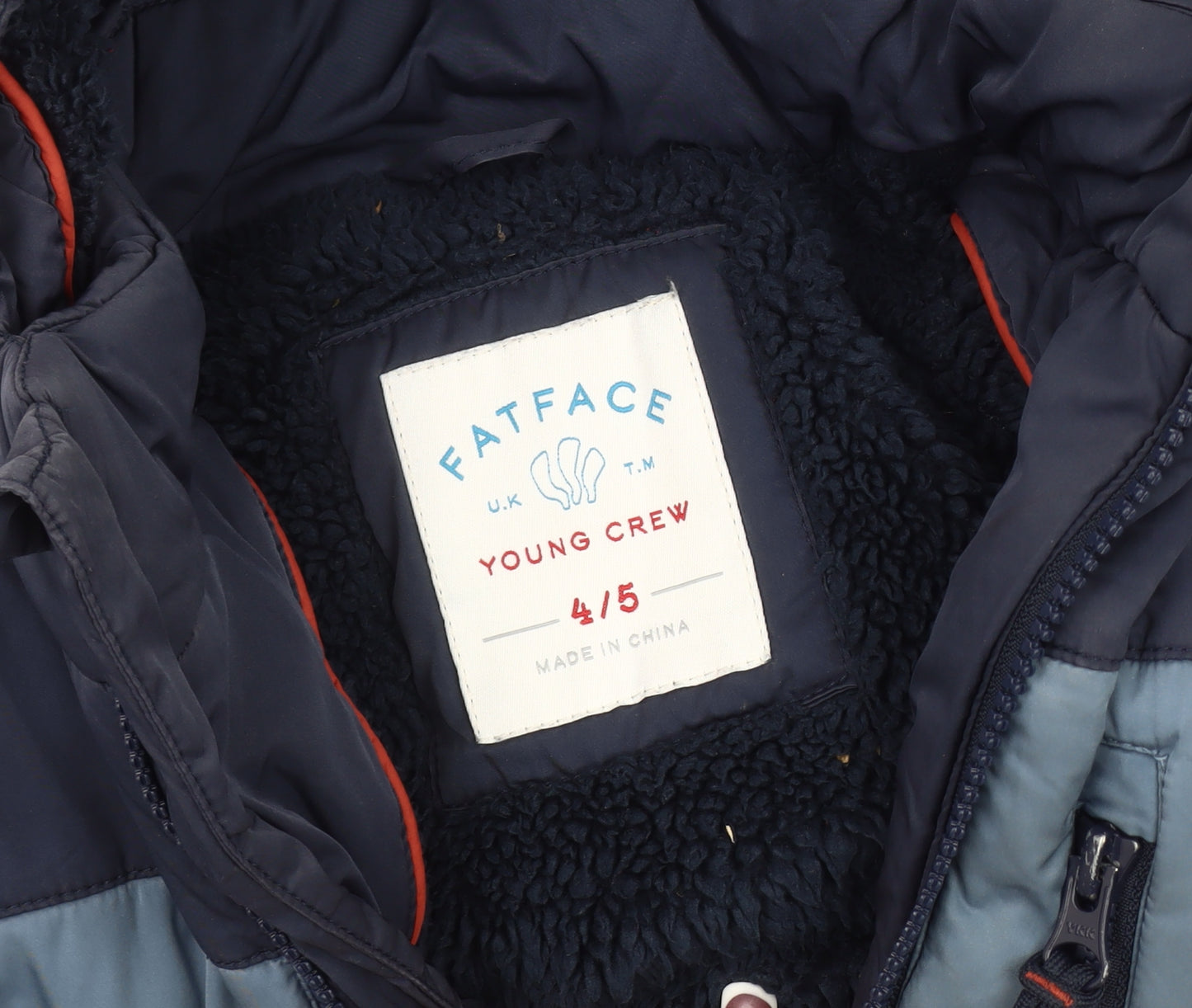 Fat Face Boys Blue Puffer Jacket 4-5 Years Hooded Winter Coat