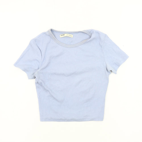 Pull & Bear Women's Blue S T-Shirt, Basic Short Sleeve Jersey
