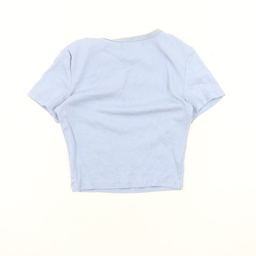 Pull & Bear Women's Blue S T-Shirt, Basic Short Sleeve Jersey