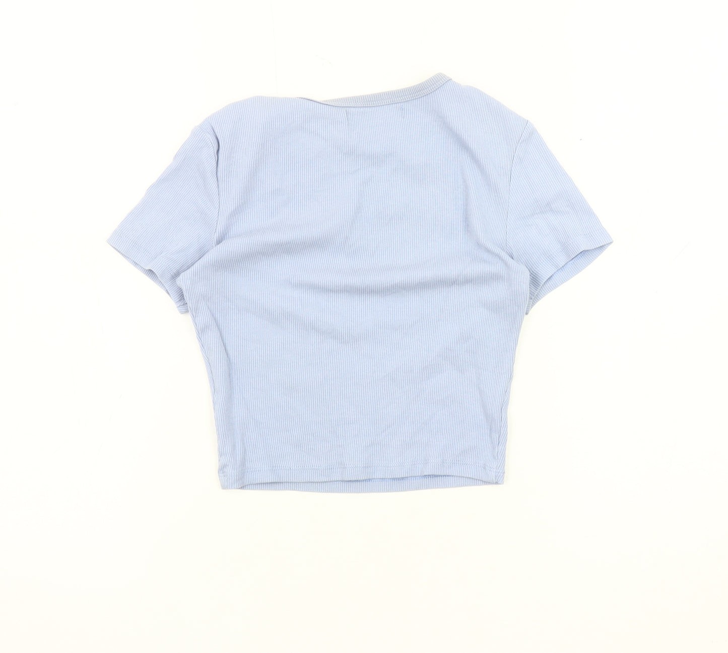 Pull & Bear Women's Blue S T-Shirt, Basic Short Sleeve Jersey
