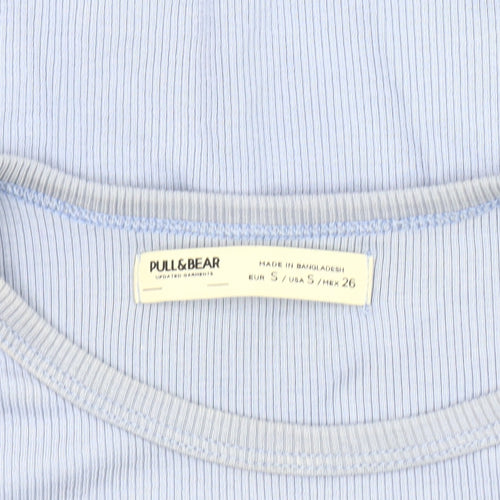 Pull & Bear Women's Blue S T-Shirt, Basic Short Sleeve Jersey