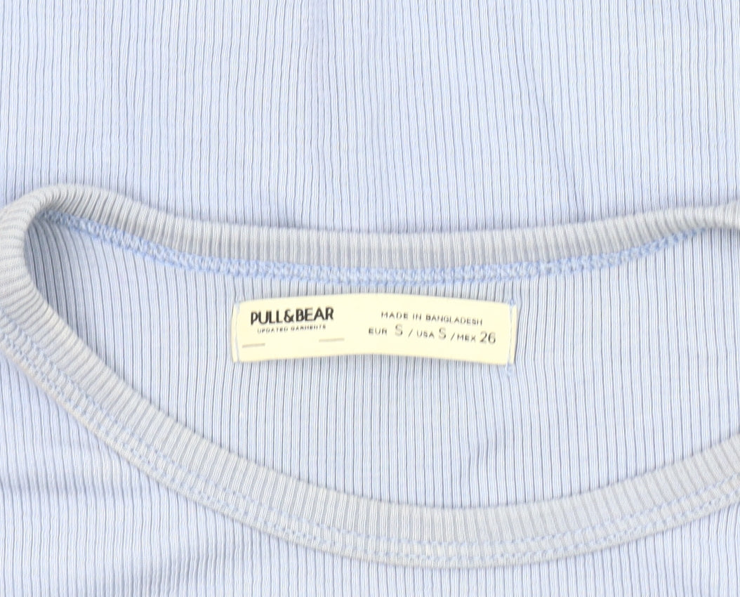 Pull & Bear Women's Blue S T-Shirt, Basic Short Sleeve Jersey