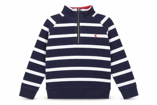 Front view of Joules boys’ navy stripe 1/4 zip sweater - age 9
