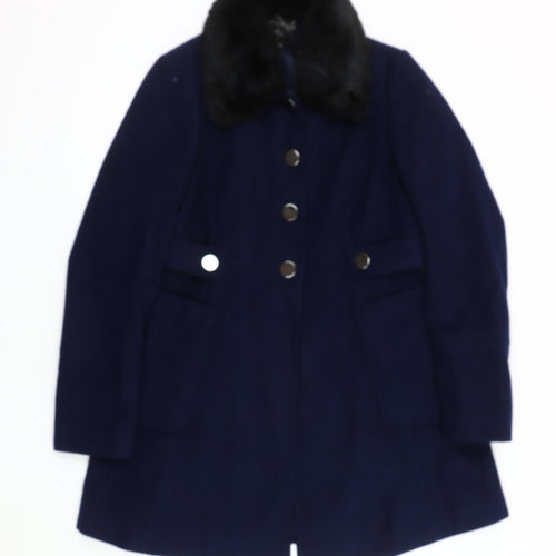Dorothy Perkins Women's Blue Fur Trim Winter Coat Size 12