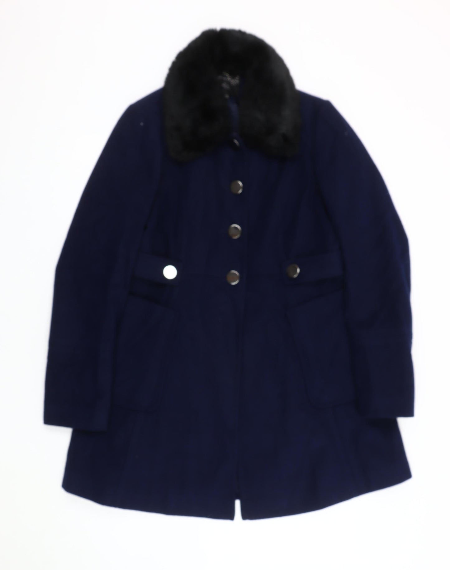 Dorothy Perkins Women's Blue Fur Trim Winter Coat Size 12