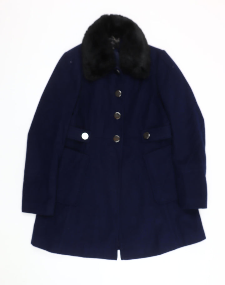 Dorothy Perkins Women's Blue Fur Trim Winter Coat Size 12