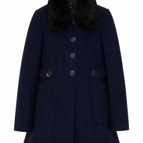 Dorothy Perkins Women's Blue Fur Trim Winter Coat Size 12
