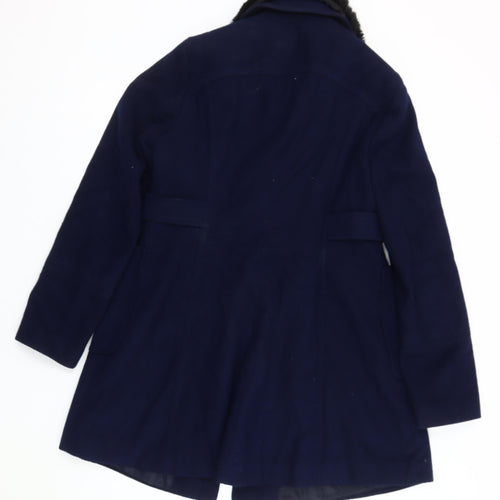 Dorothy Perkins Women's Blue Fur Trim Winter Coat Size 12
