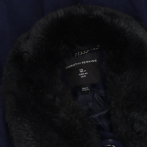 Dorothy Perkins Women's Blue Fur Trim Winter Coat Size 12