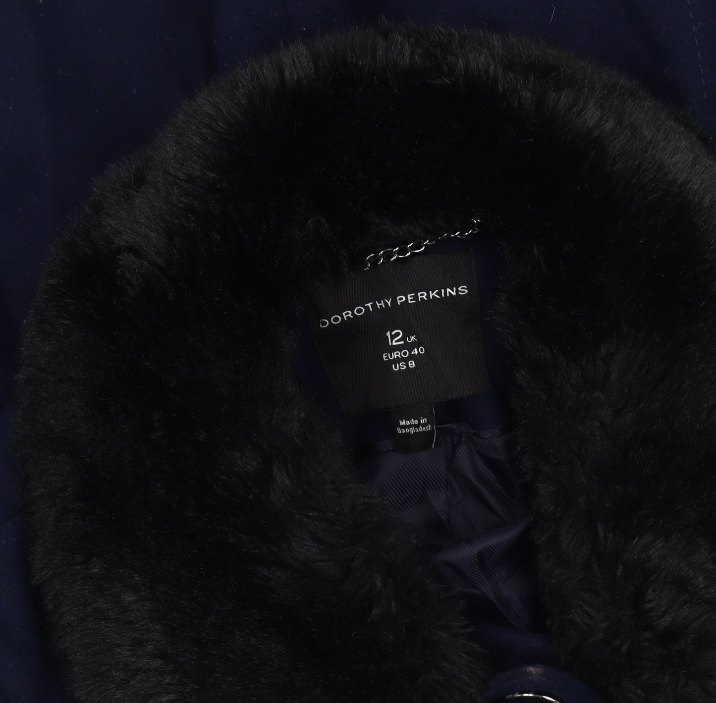 Dorothy Perkins Women's Blue Fur Trim Winter Coat Size 12