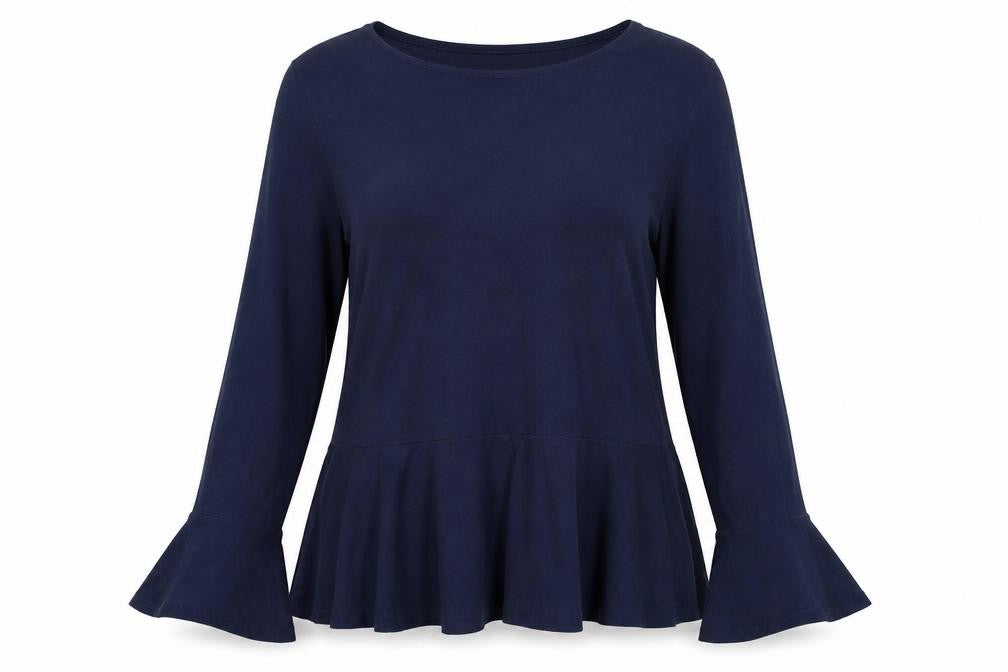 Front view of Red Herring Women's Blue Flared Sleeve Blouse, size 14