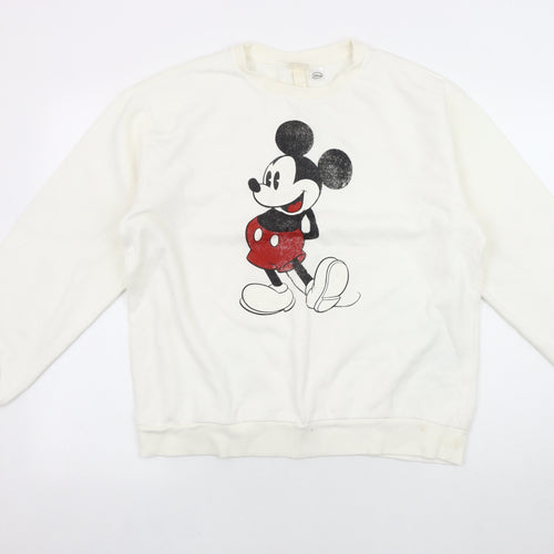 H&M White Disney Sweatshirt, Unisex M, Logo Accents