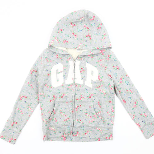 GAP Girls Grey Floral Hoodie Jacket, Size 10 Years Hooded