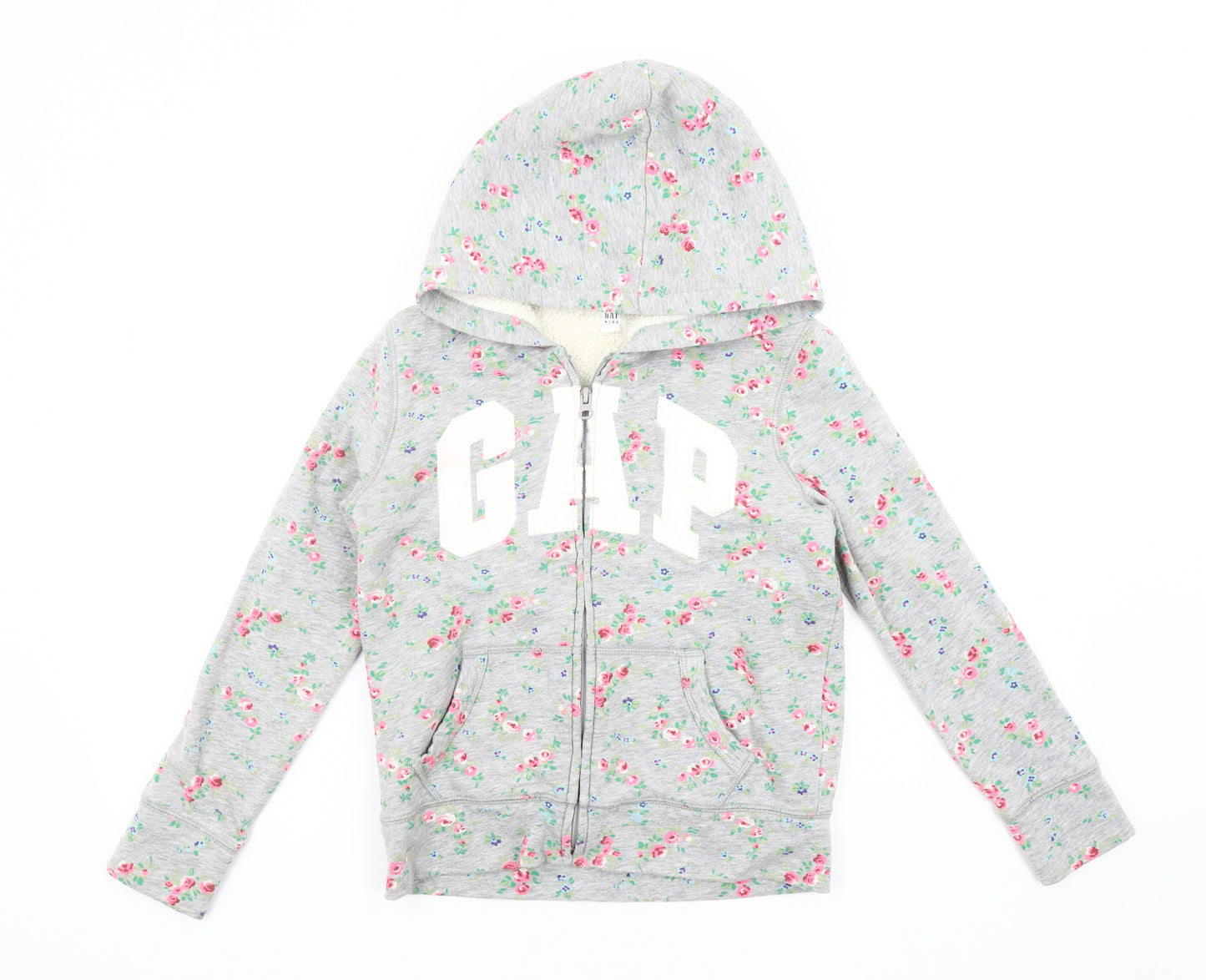 GAP Girls Grey Floral Hoodie Jacket, Size 10 Years Hooded