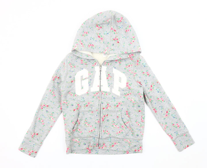 GAP Girls Grey Floral Hoodie Jacket, Size 10 Years Hooded