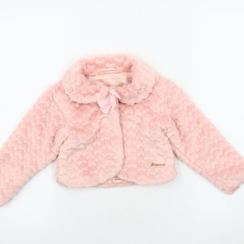 Chickeeduck Girls Pink Jacket, 24 Months, Plush Lined, Bow Accent