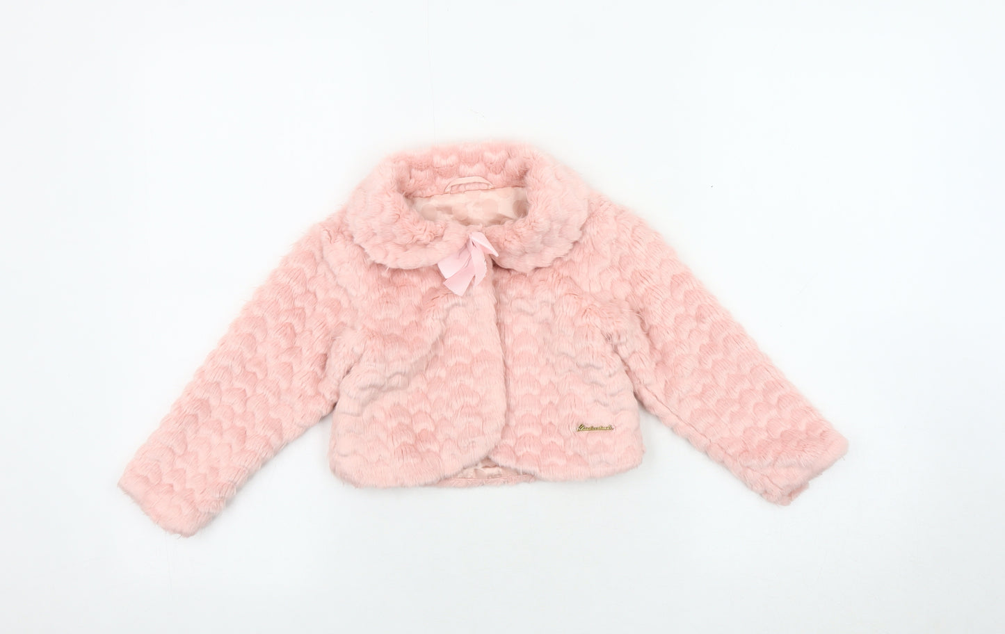 Chickeeduck Girls Pink Jacket, 24 Months, Plush Lined, Bow Accent
