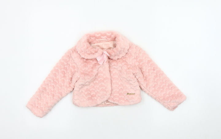 Chickeeduck Girls Pink Jacket, 24 Months, Plush Lined, Bow Accent