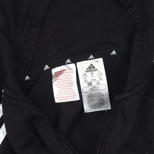 adidas Boys Black Hoodie Jacket 11-12 Years Full Zip