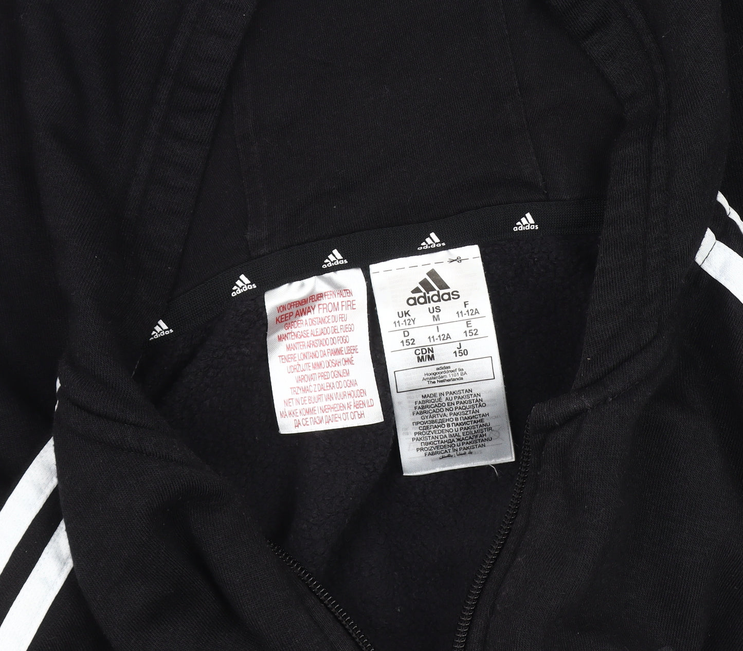 adidas Boys Black Hoodie Jacket 11-12 Years Full Zip