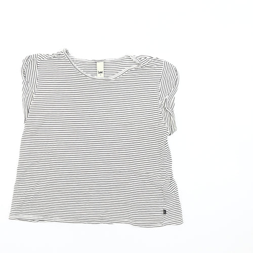 Lee Women's Black White Striped Sleeveless T-Shirt