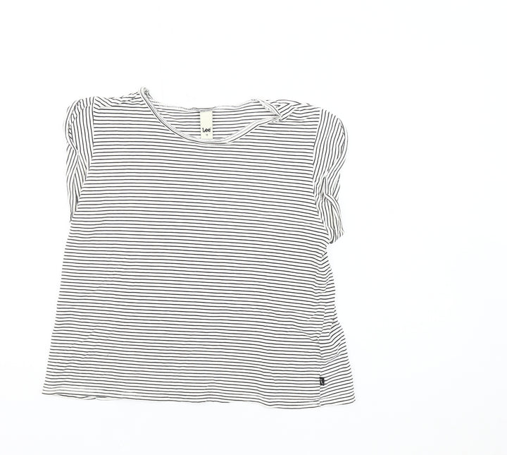 Lee Women's Black White Striped Sleeveless T-Shirt