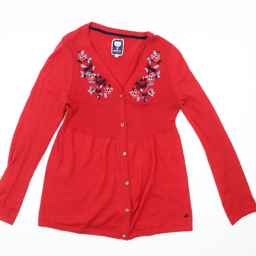 Mantaray Women's Red Embroidered Cardigan Size 12