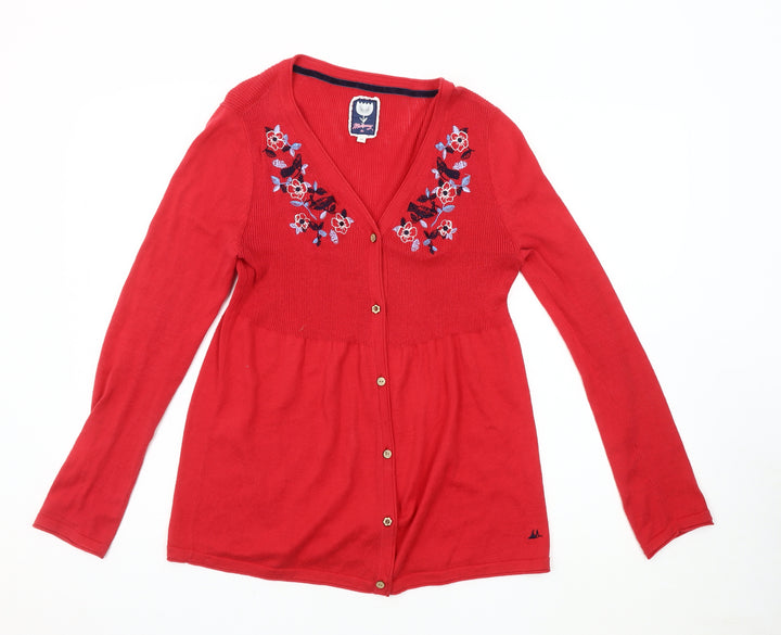 Mantaray Women's Red Embroidered Cardigan Size 12