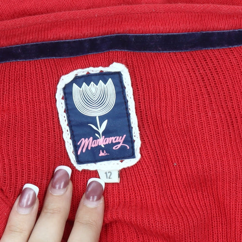 Mantaray Women's Red Embroidered Cardigan Size 12
