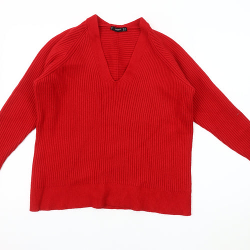 Mango Women's Red V-Neck Pullover Jumper Size 12