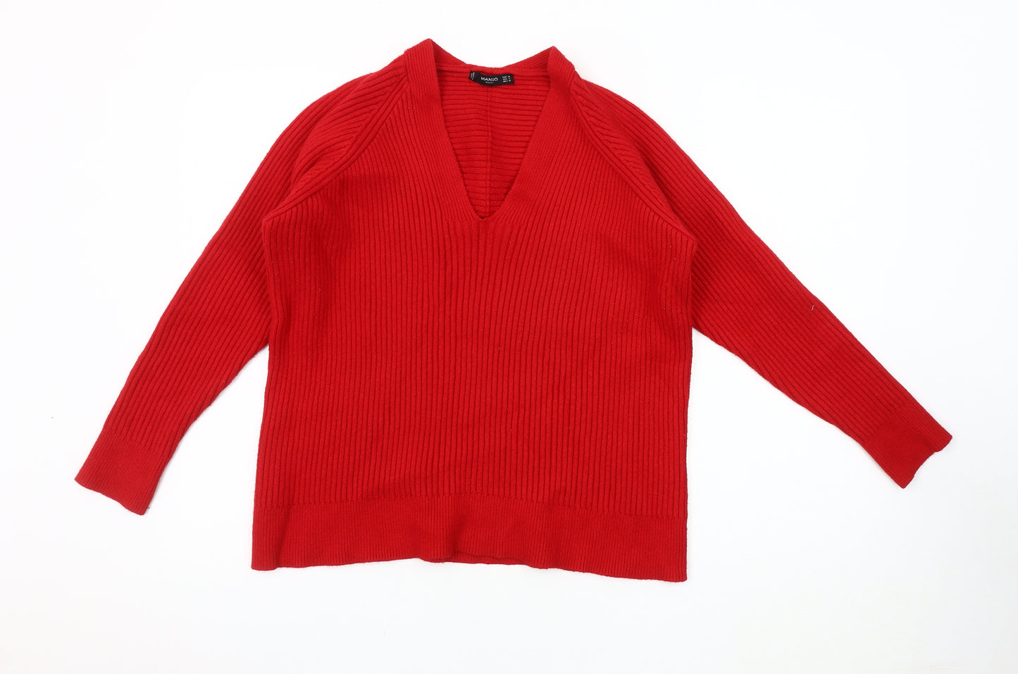 Mango Women's Red V-Neck Pullover Jumper Size 12
