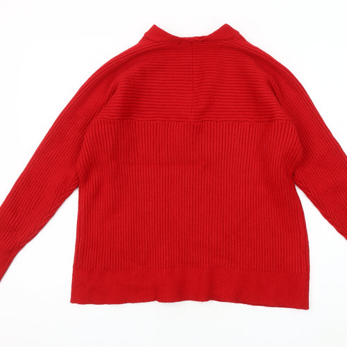 Mango Women's Red V-Neck Pullover Jumper Size 12