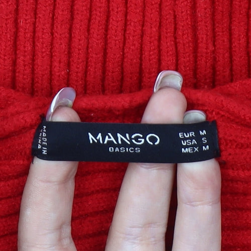 Mango Women's Red V-Neck Pullover Jumper Size 12