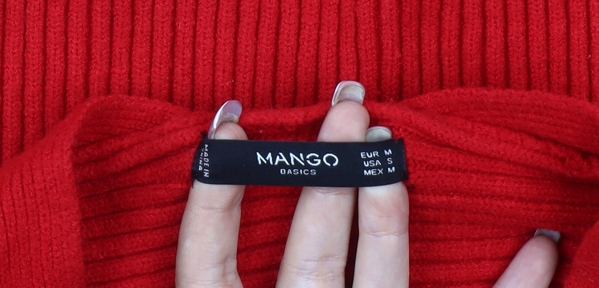 Mango Women's Red V-Neck Pullover Jumper Size 12