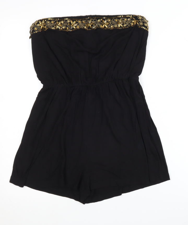 Rock & Rags Black Beaded Strapless Playsuit Size S
