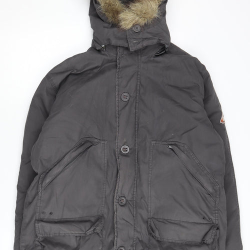Fat Face Men's Black Parka Coat with Hood – M